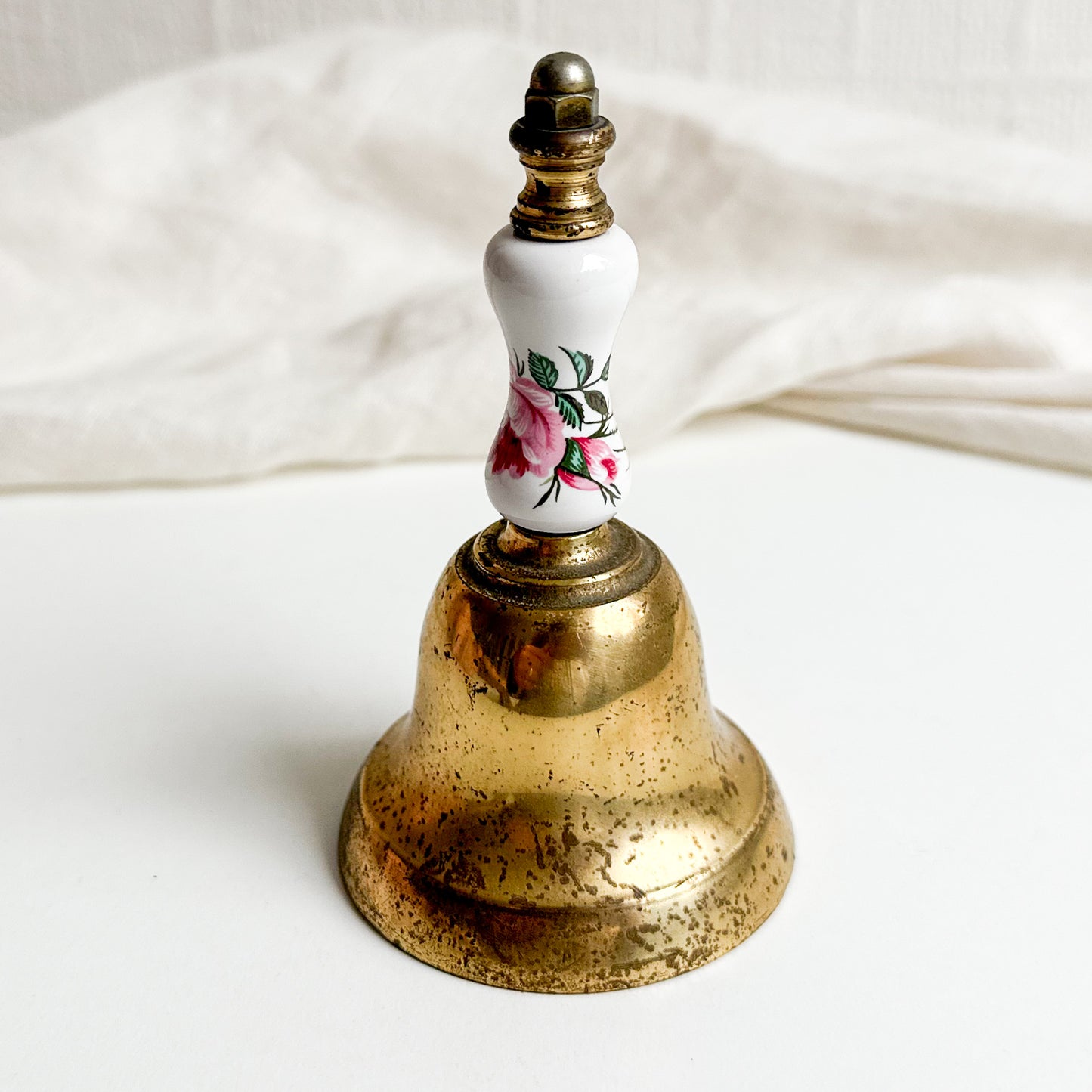 Vintage Brass Bell with Porcelain Handle