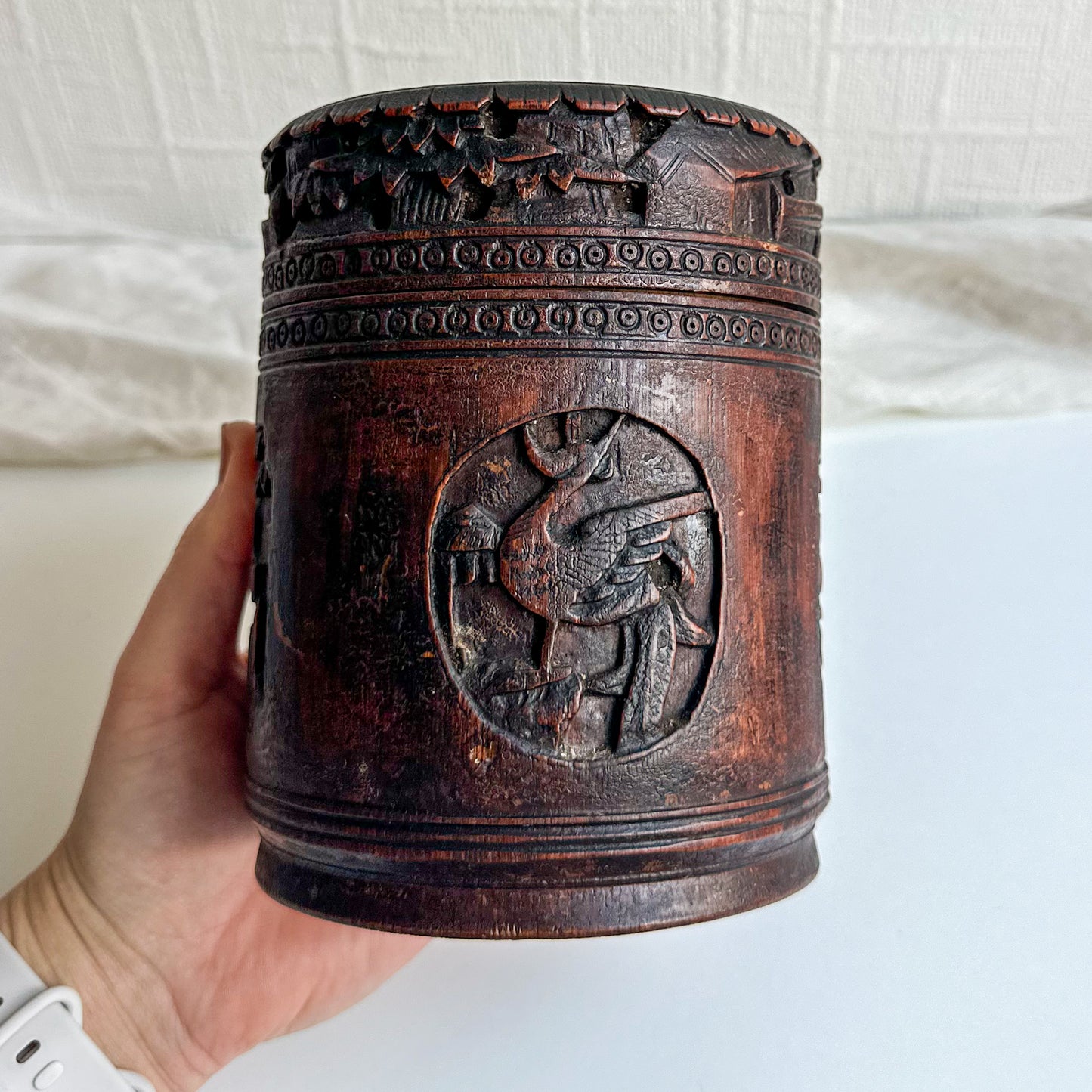 Chinese Carved Bamboo Tobacco Box