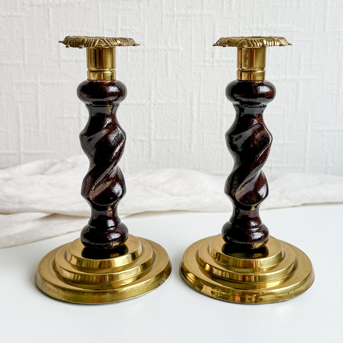 Pair of Oak Barley Twist Candlesticks