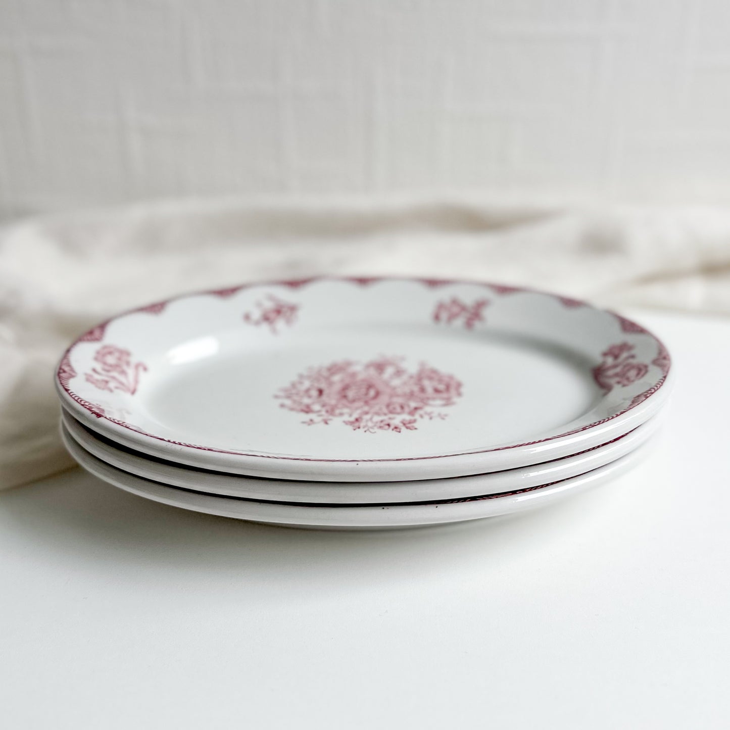 Set of 3 Pink Transferware Oval Plates