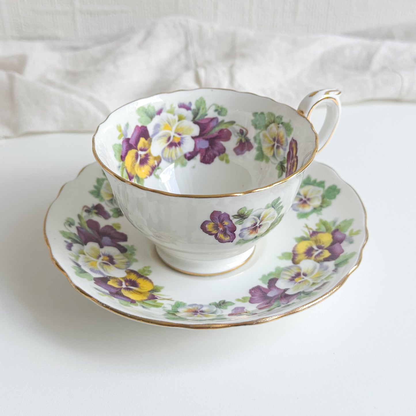 Vintage Tea Cup and Saucer with Pansy Pattern