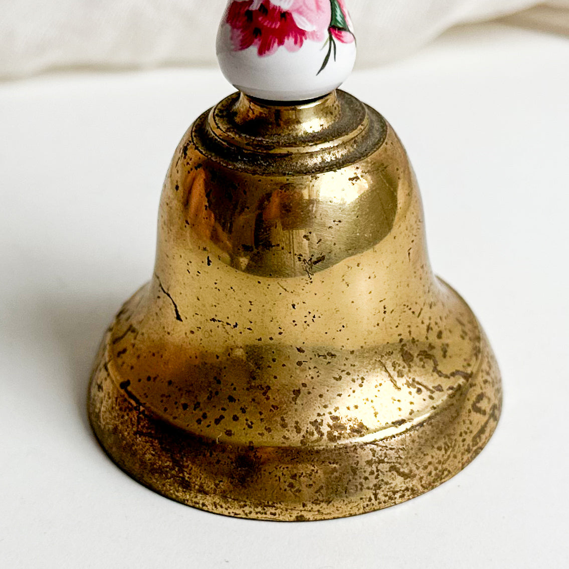 Vintage Brass Bell with Porcelain Handle