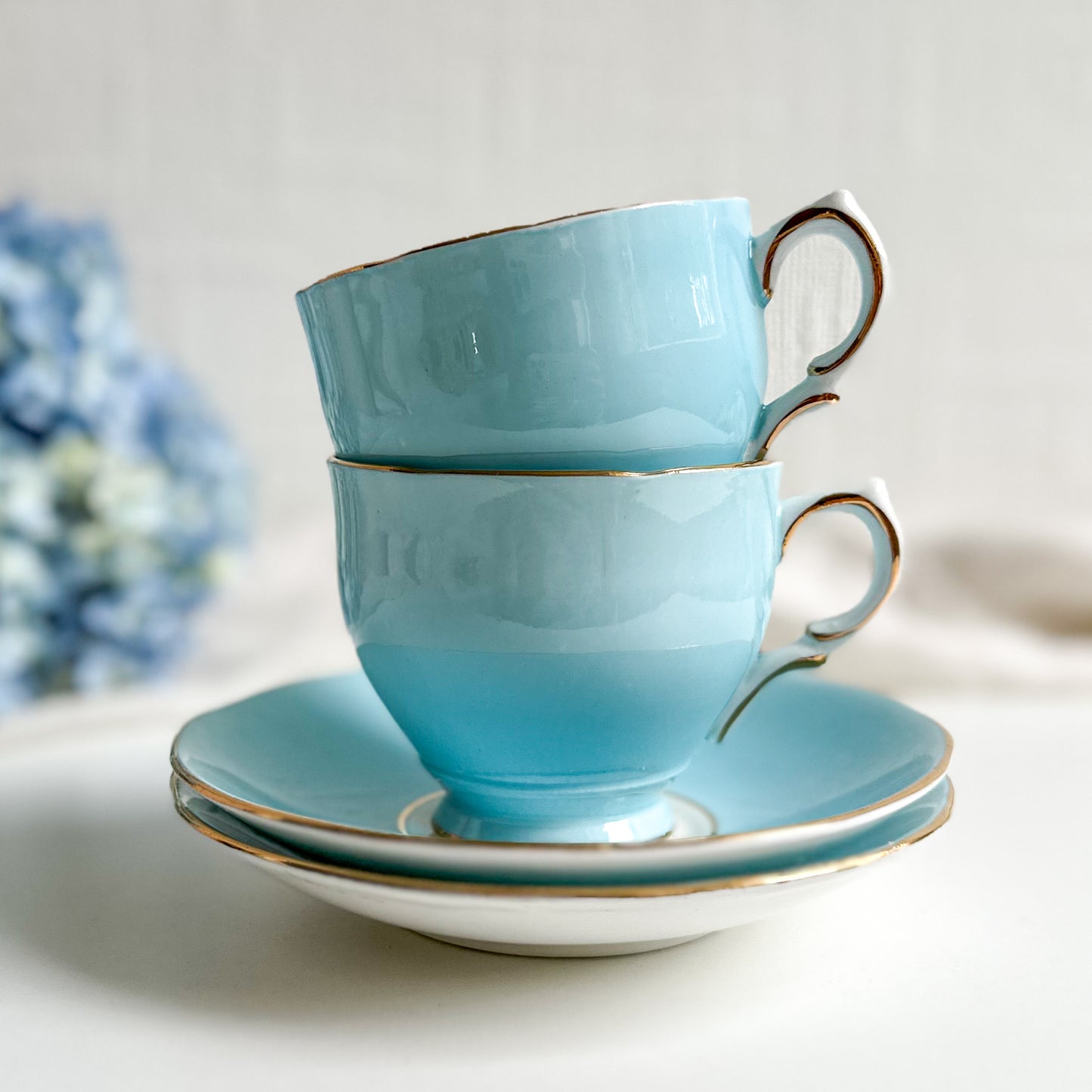 Pair of Blue Tea Cups and Saucers