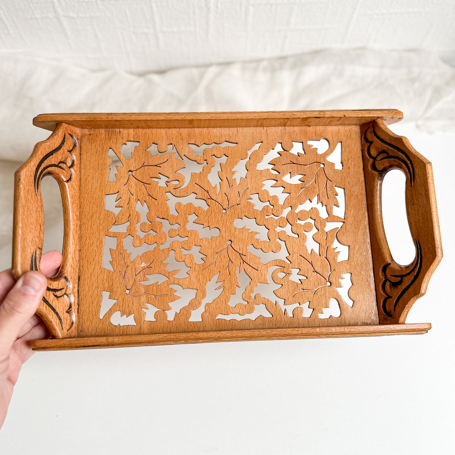 Carved Ornate Wooden Teak Tray