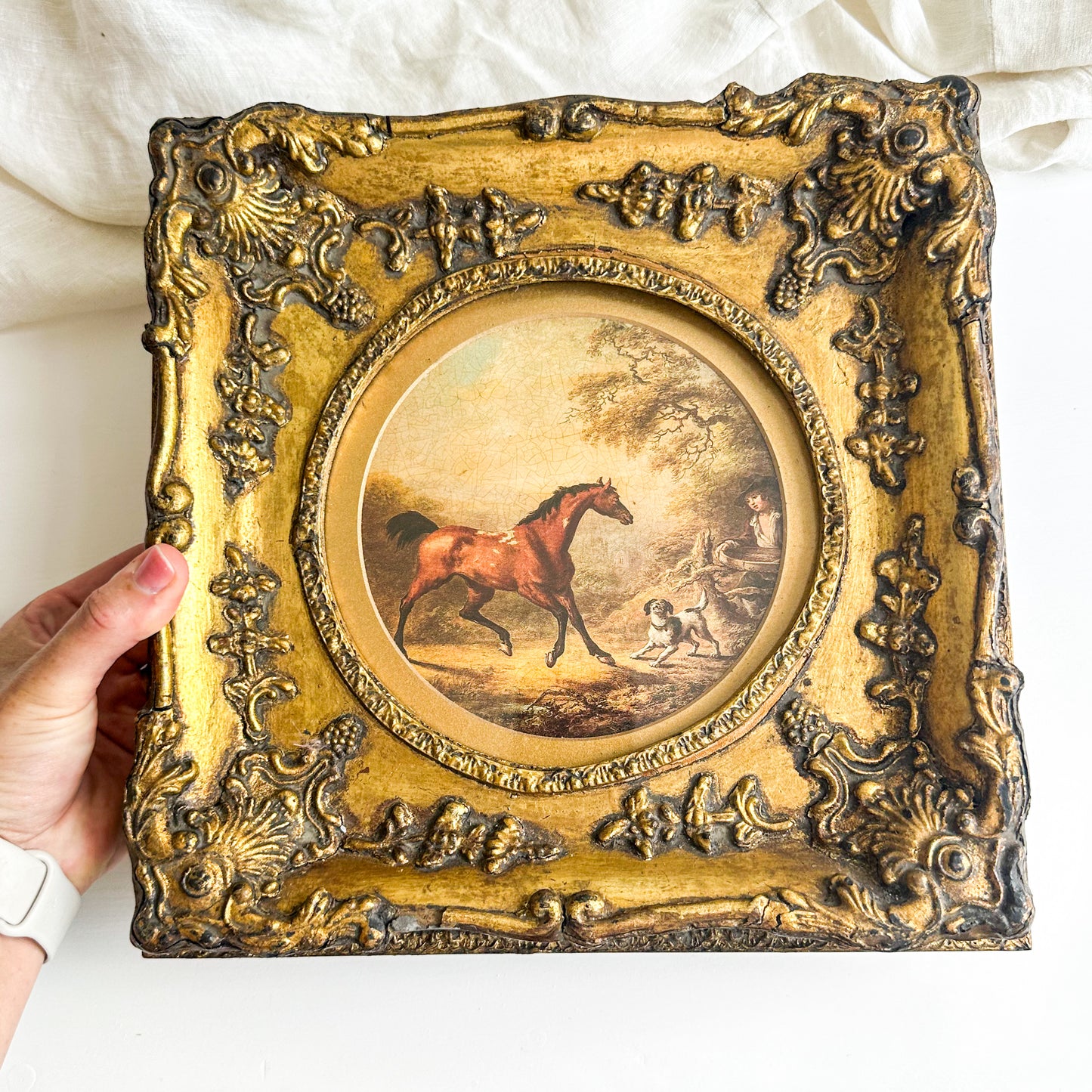 Equestrian Print with Ornate Frame