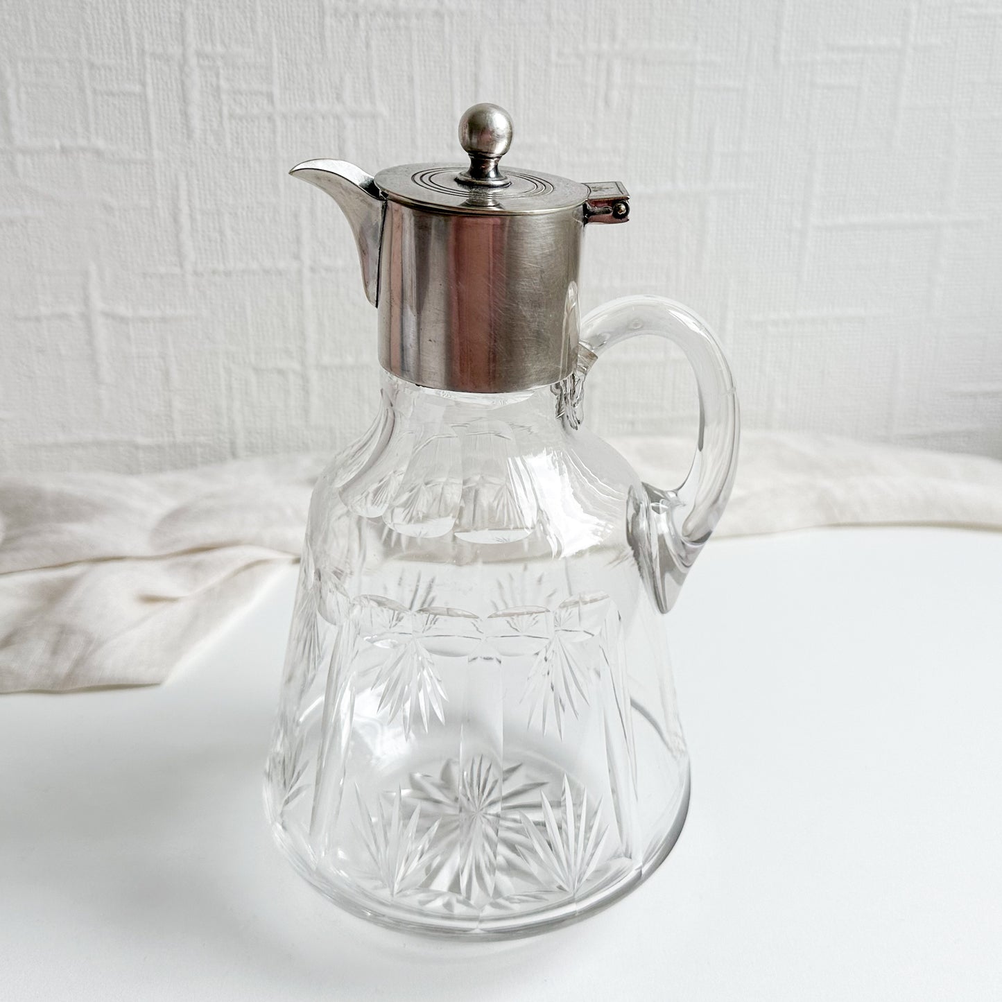 Antique Glass Pitcher with Hinged Lid