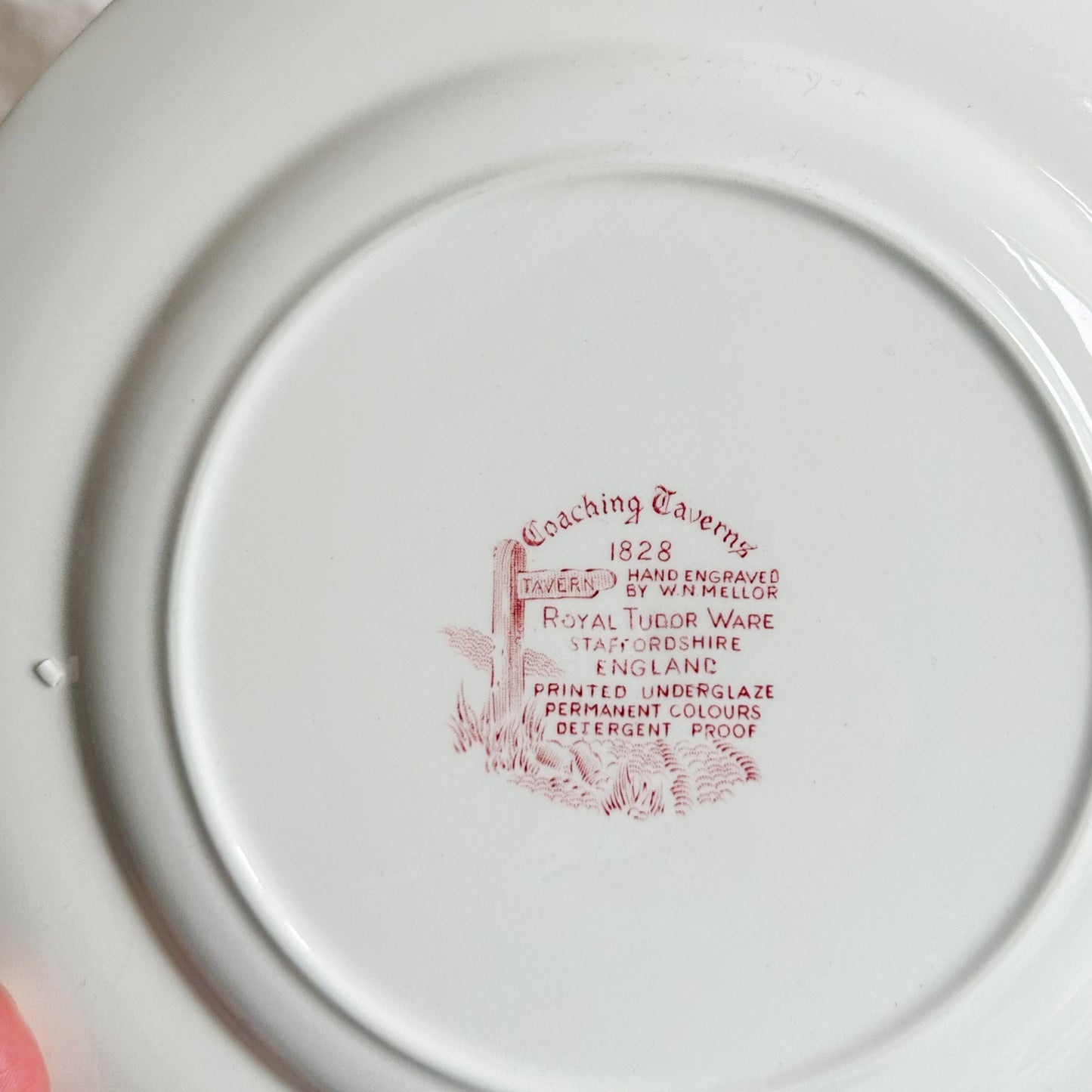 5 Red Transferware Dinner Plates