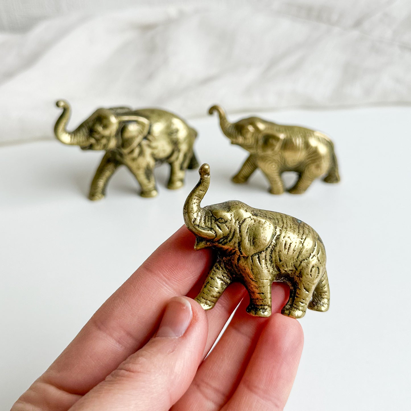 Set of 3 Small Brass Elephants