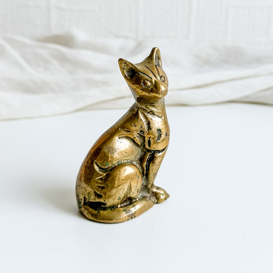 Small Sitting Brass Cat