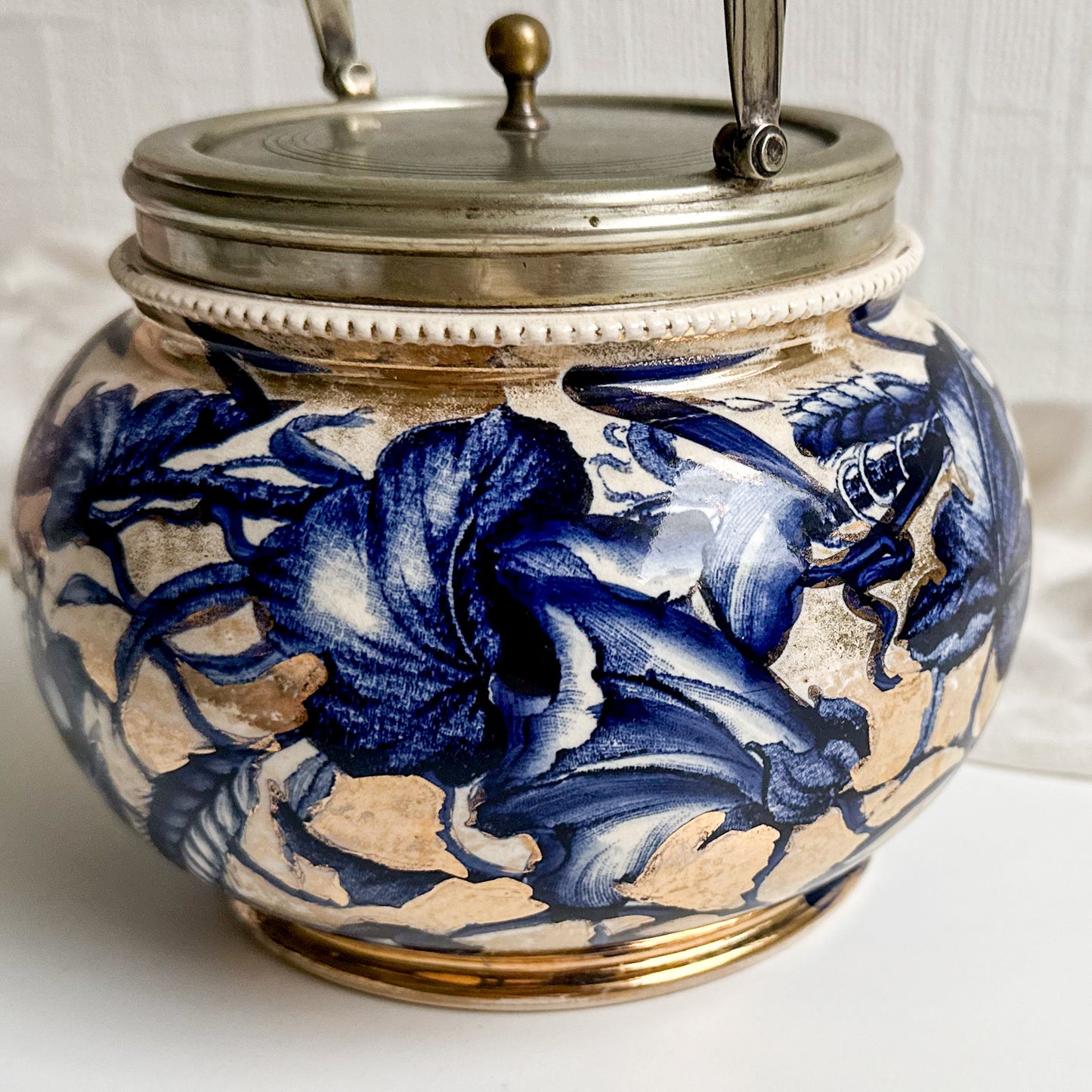 Antique Blue and White Biscuit Barrel