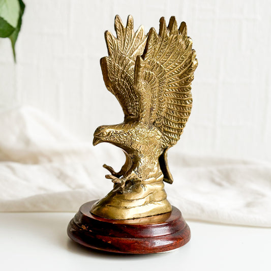 Vintage Brass Eagle Statue on Wooden Base