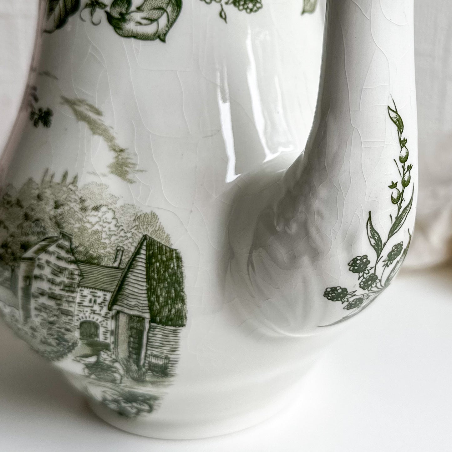 Green Transferware Cofee Pot