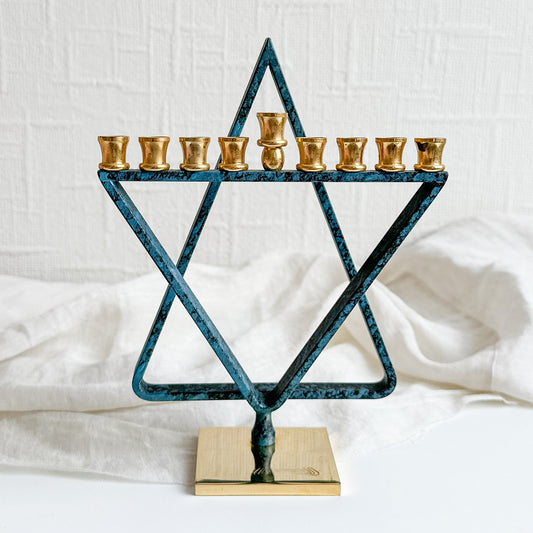 Blue and Gold Hanukkah Menorah