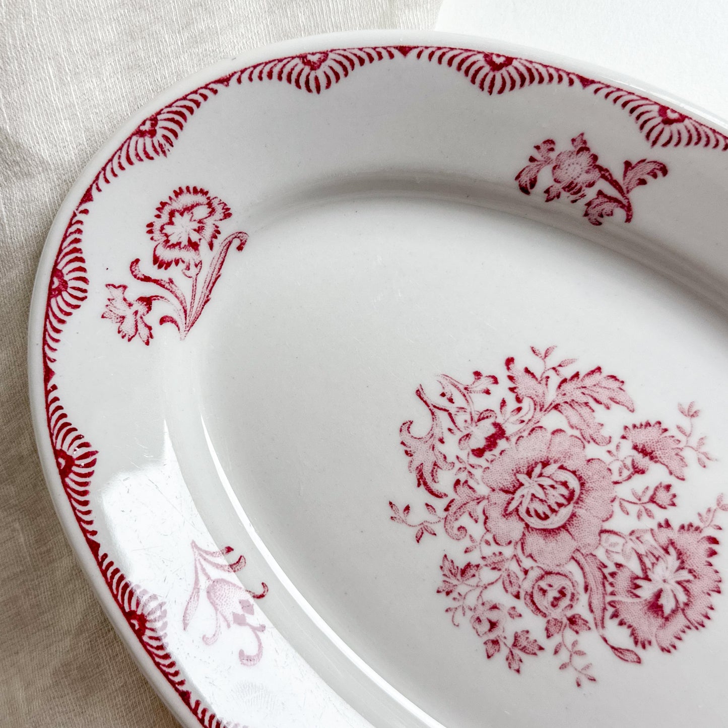 Set of 3 Pink Transferware Oval Plates