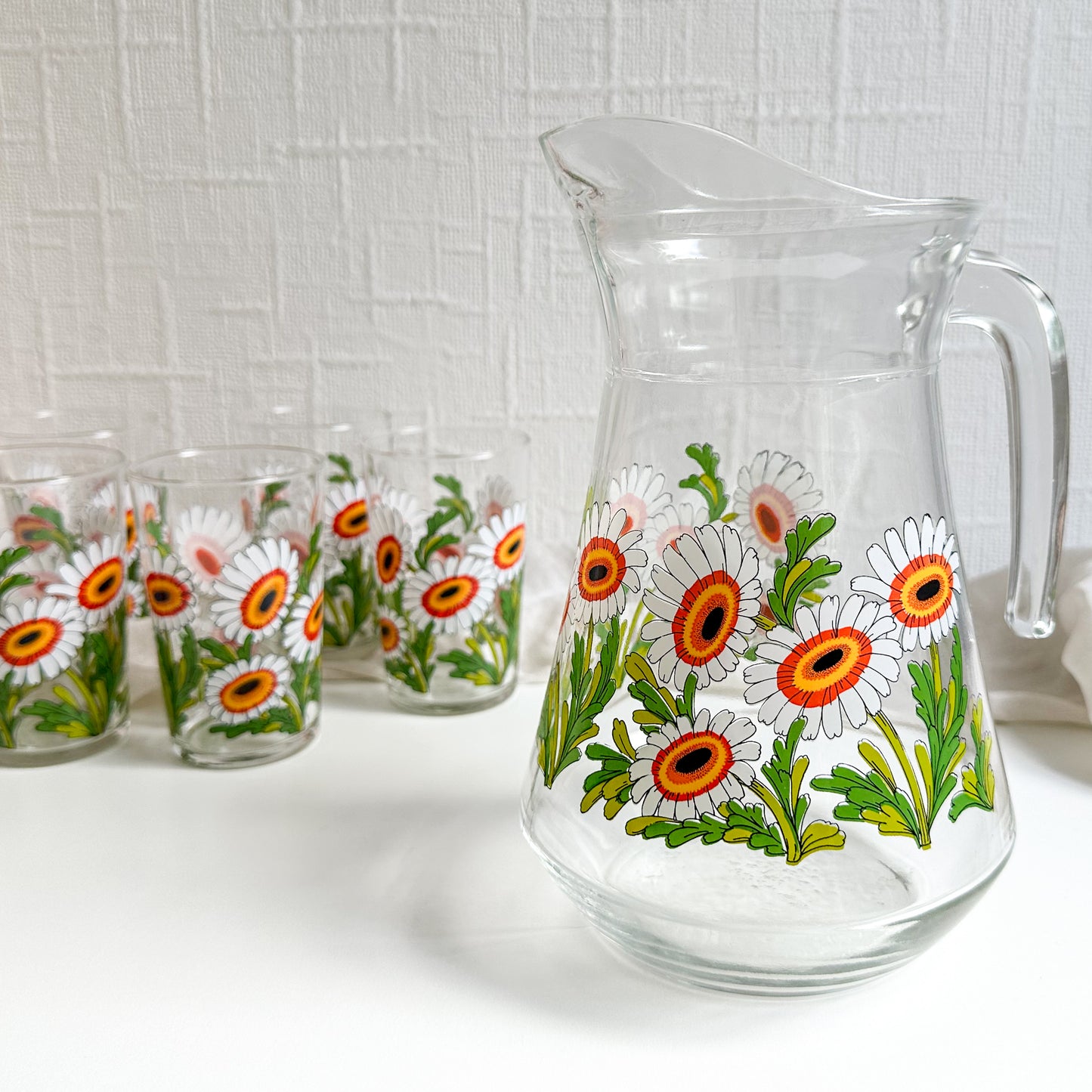 Vintage Carafe Pitcher with Daisy Pattern