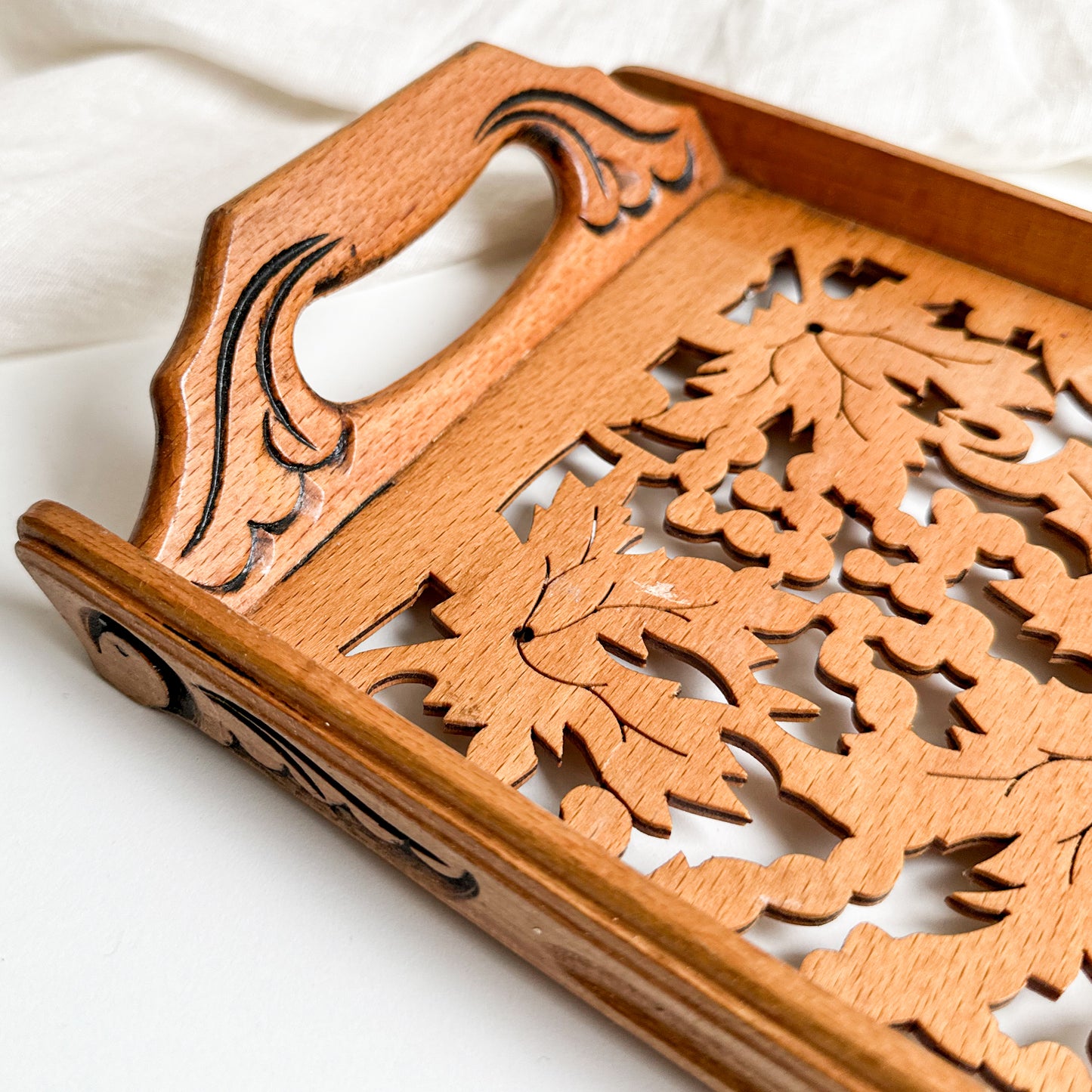 Carved Ornate Wooden Teak Tray