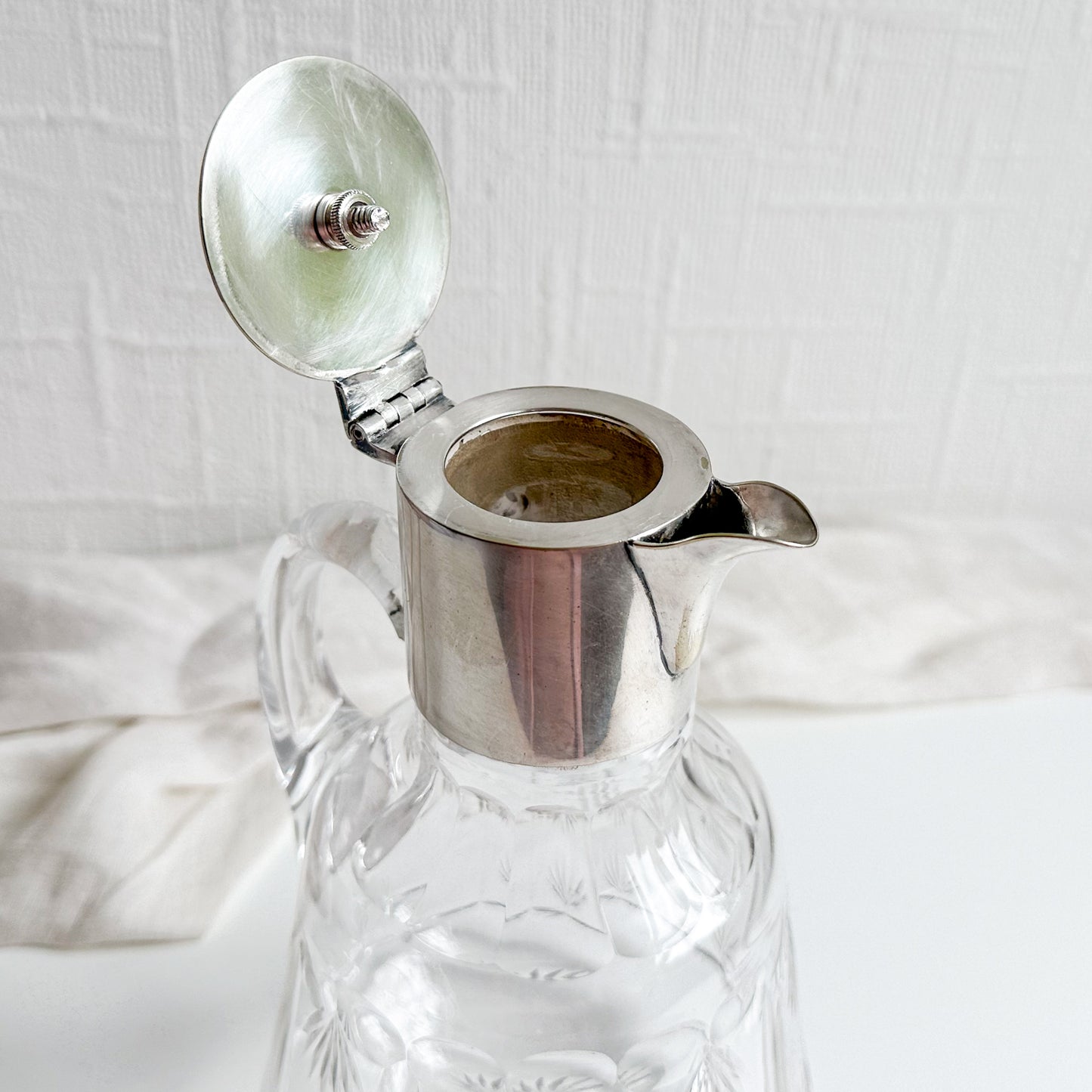 Antique Glass Pitcher with Hinged Lid