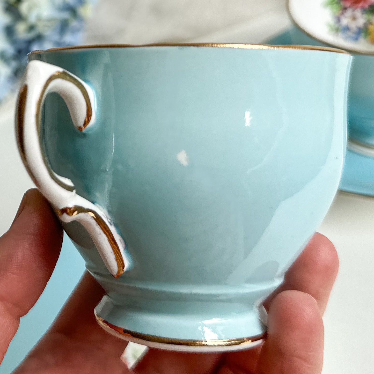 Pair of Blue Tea Cups and Saucers