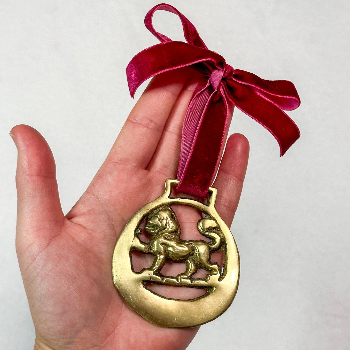 Brass Ornament with Bordeaux Ribbon 5