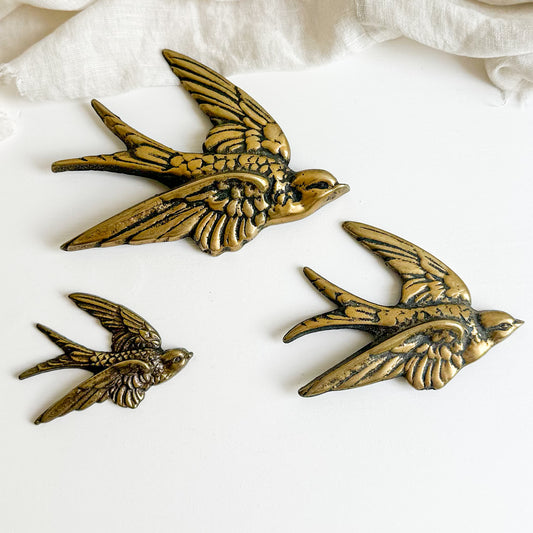 Set of 3 Brass Swallows