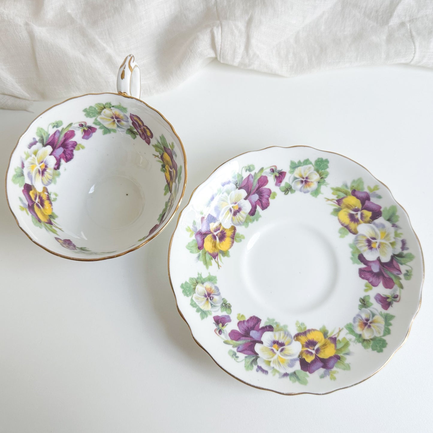 Vintage Tea Cup and Saucer with Pansy Pattern