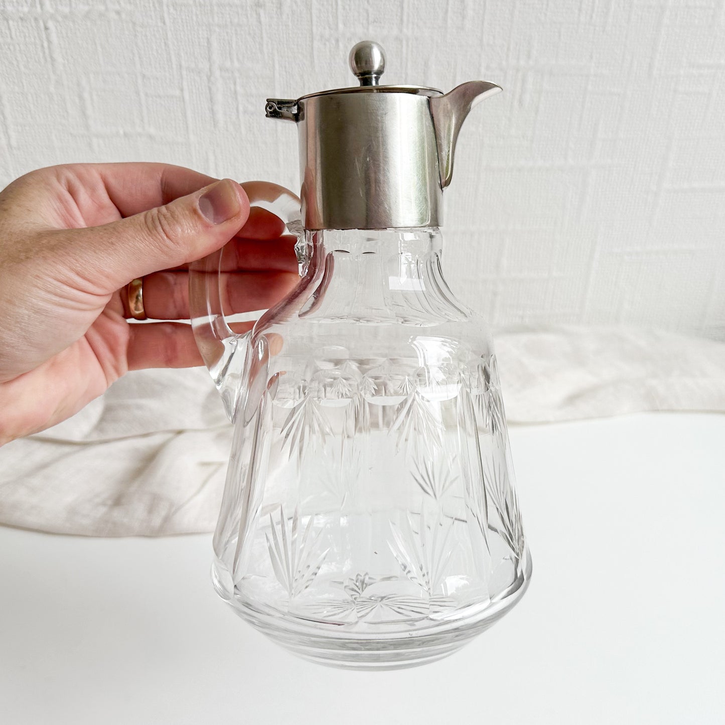 Antique Glass Pitcher with Hinged Lid