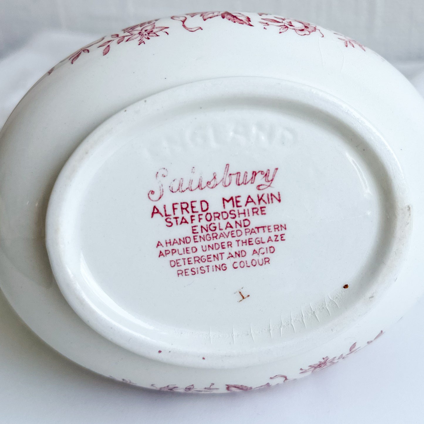 Pink Transferware Gravy Boat