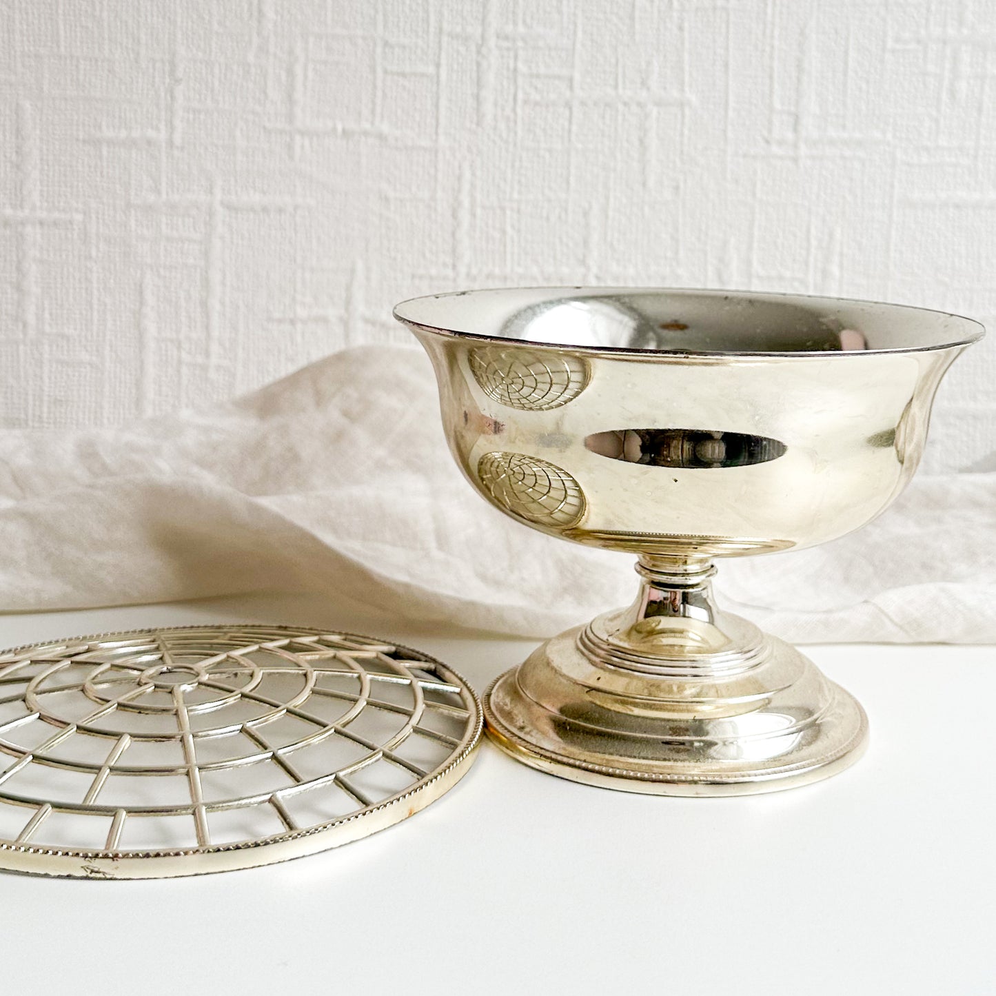 Silver Plated Bowl with Grid