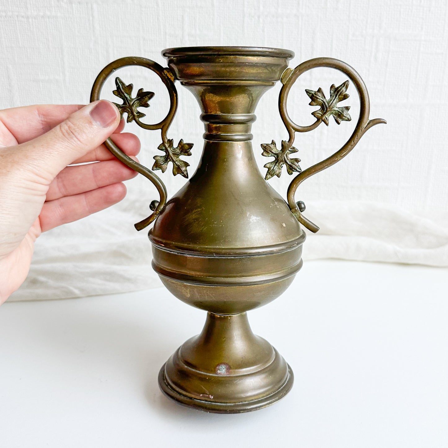 Brass Vase with Leaf Handles