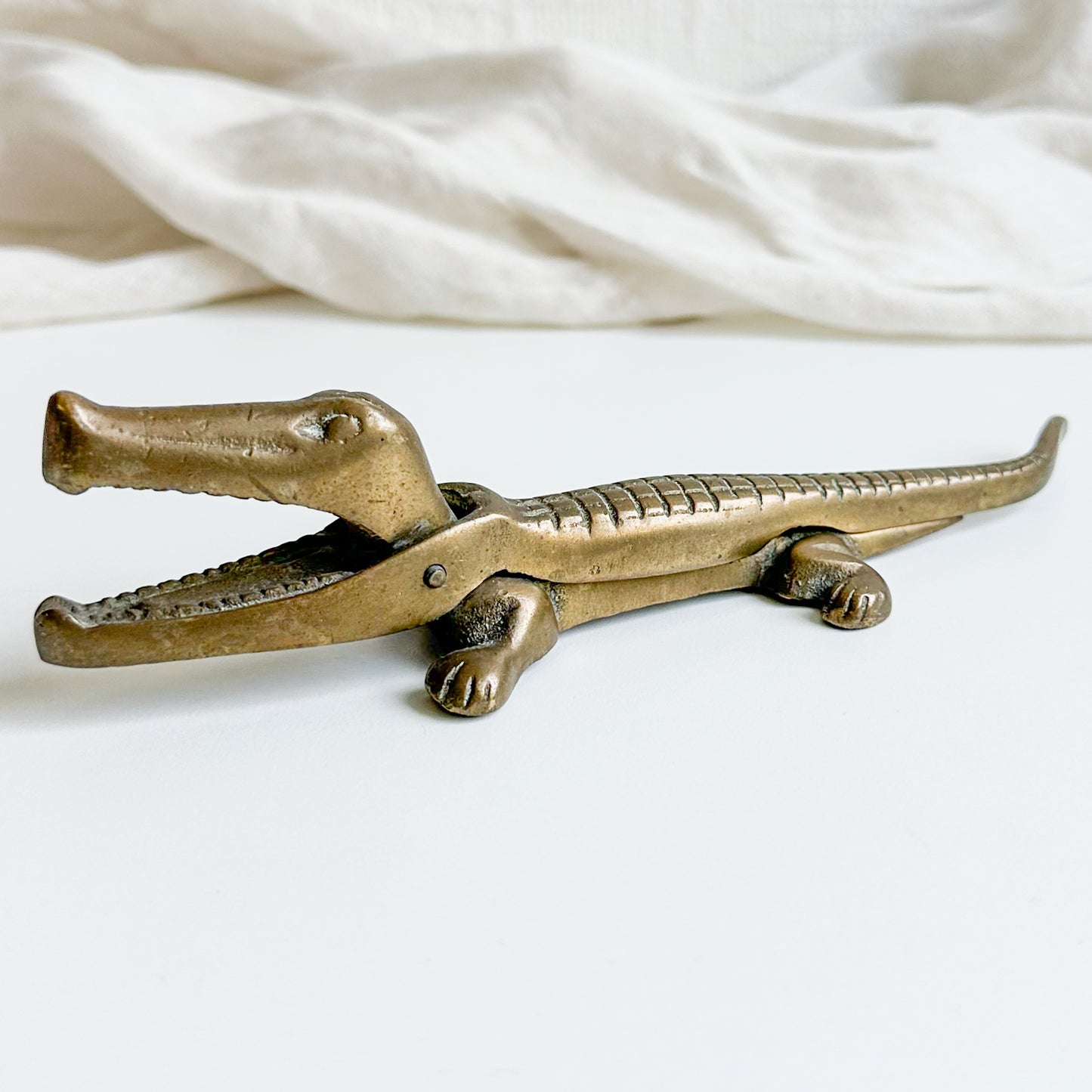 Vintage Brass Alligator Nutcracker