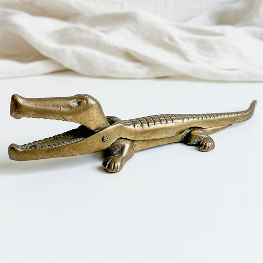 Vintage Brass Alligator Nutcracker