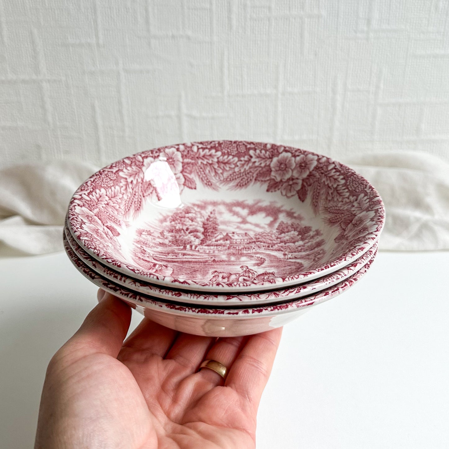 Set of 3 Vintage Red Transferware Small Bowls