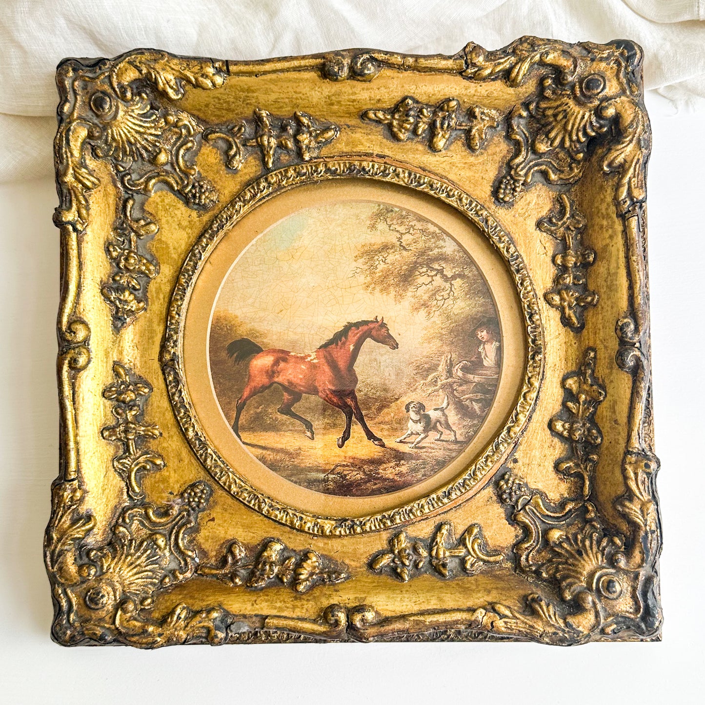 Equestrian Print with Ornate Frame