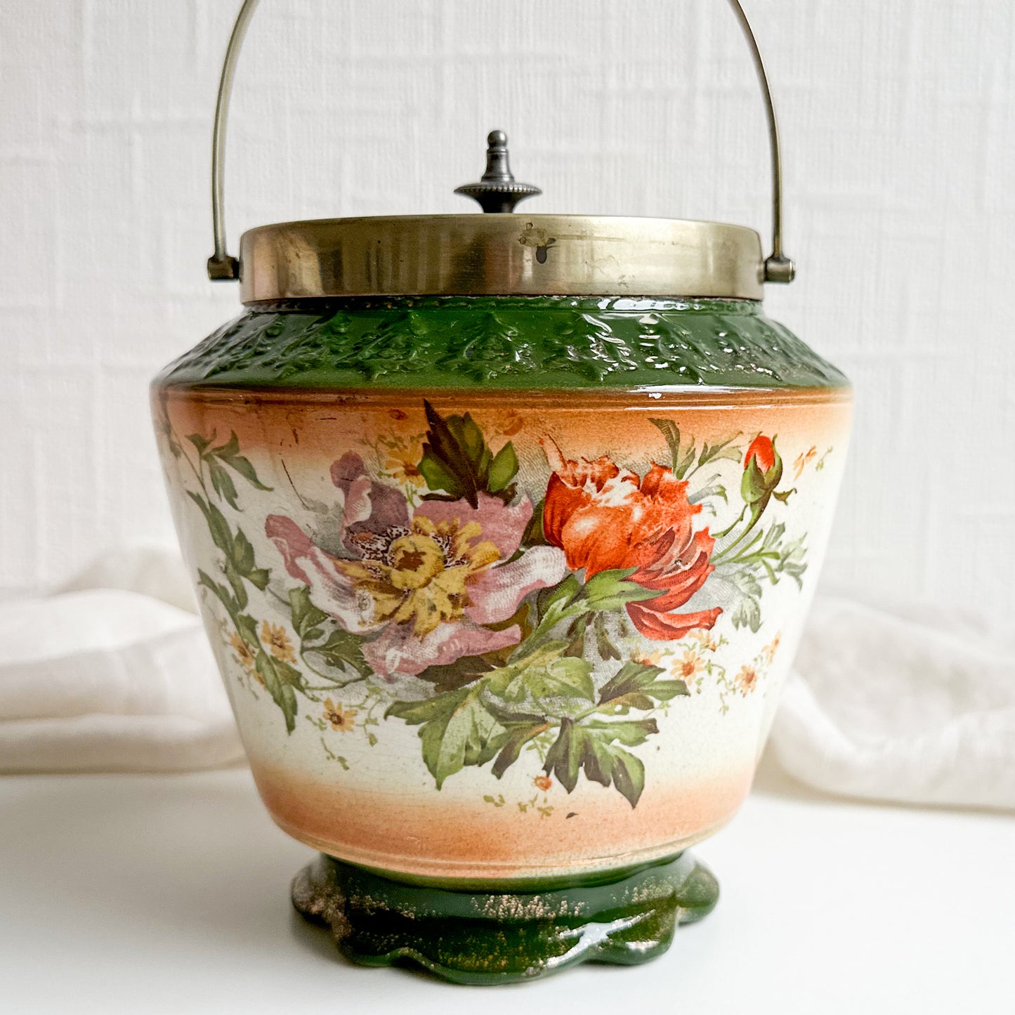 Antique Floral Biscuit Barrel