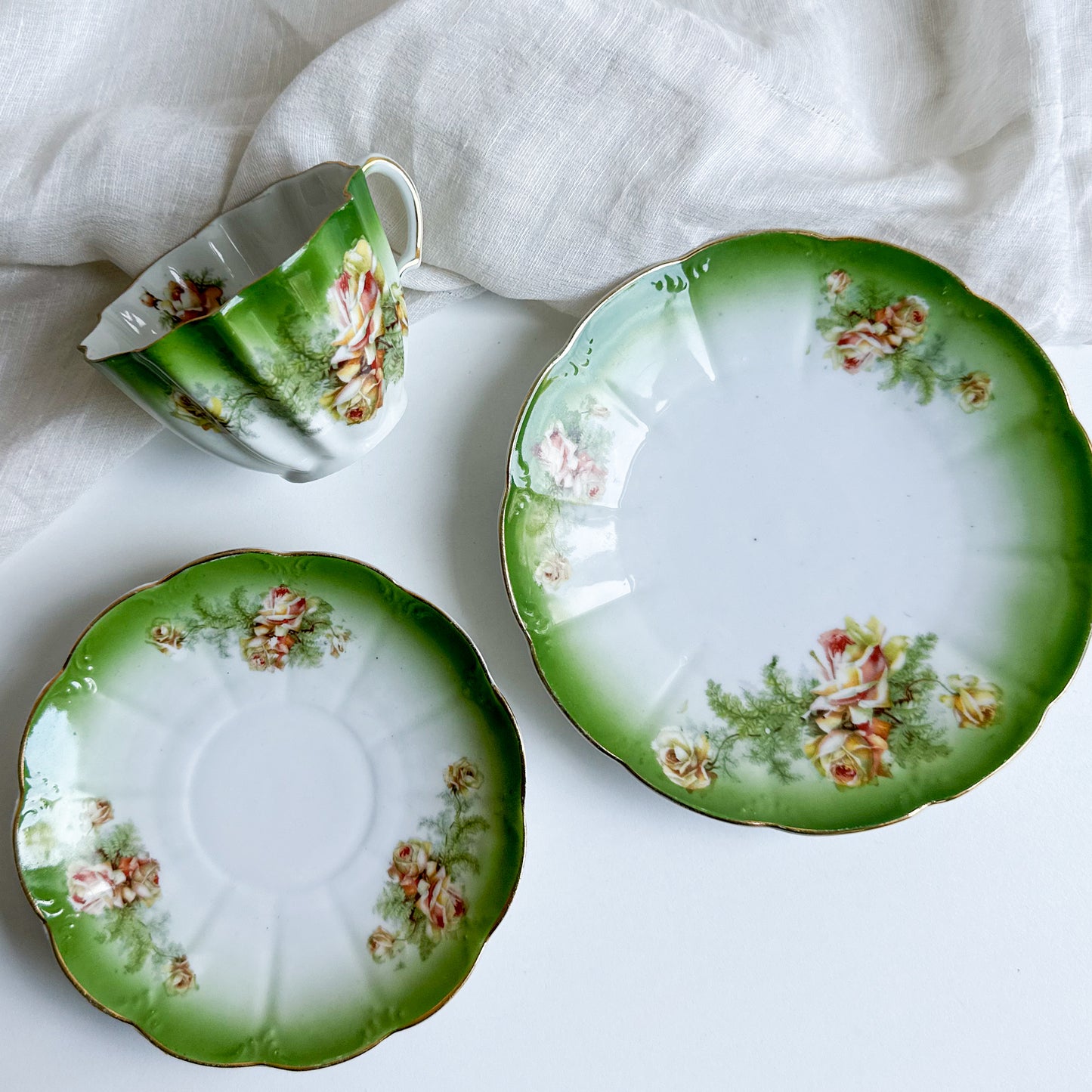 Antique Tea Trio with Rose Pattern