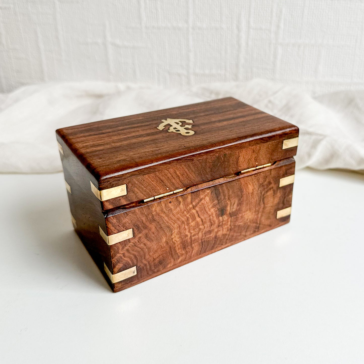 Wooden Box with Brass Anchor Inlay