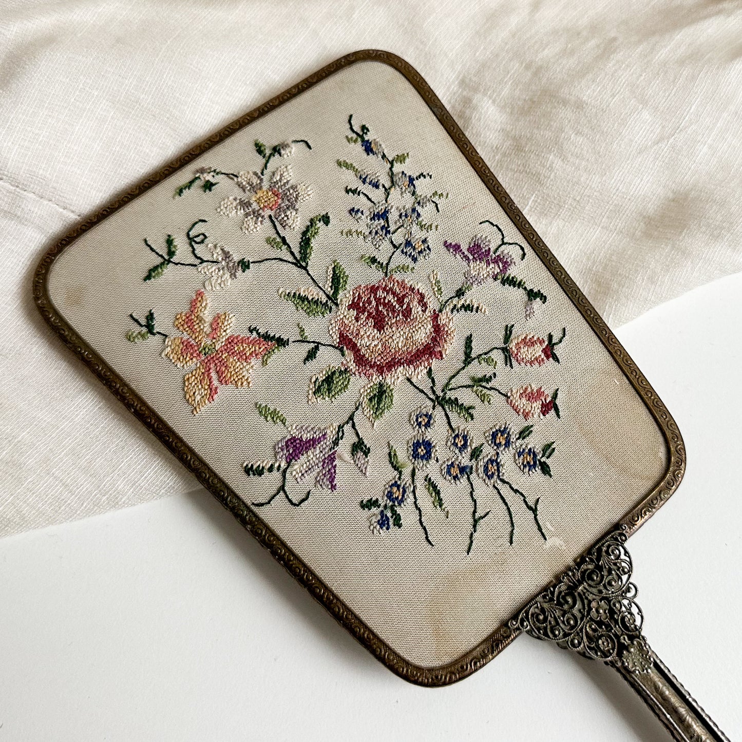 Handheld Mirror with Embroidery