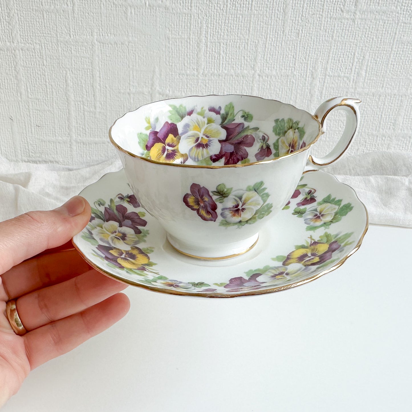 Vintage Tea Cup and Saucer with Pansy Pattern