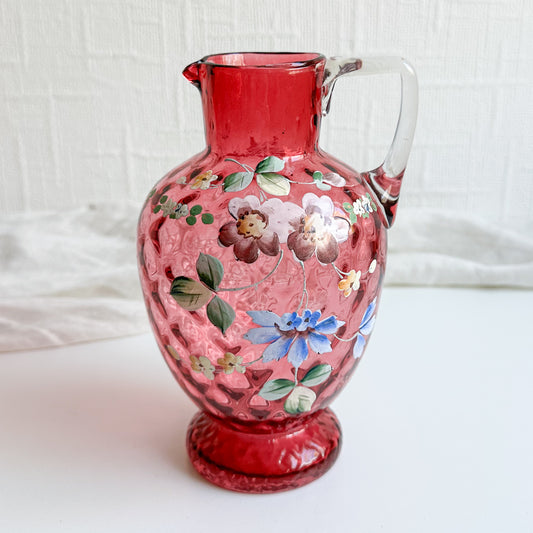 Hand Painted Cranberry Glass Jug