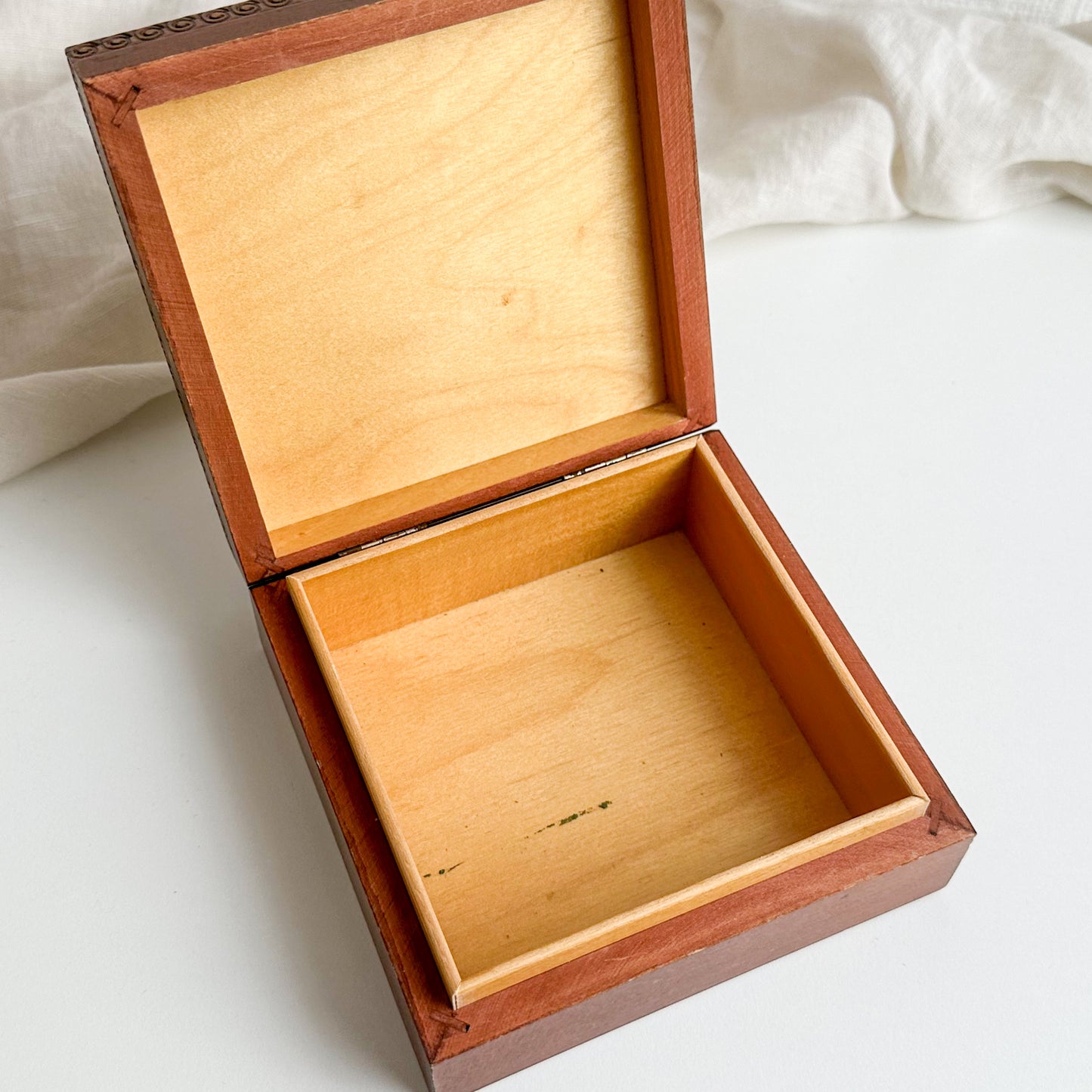 Wooden Box with Embroidered Fabric