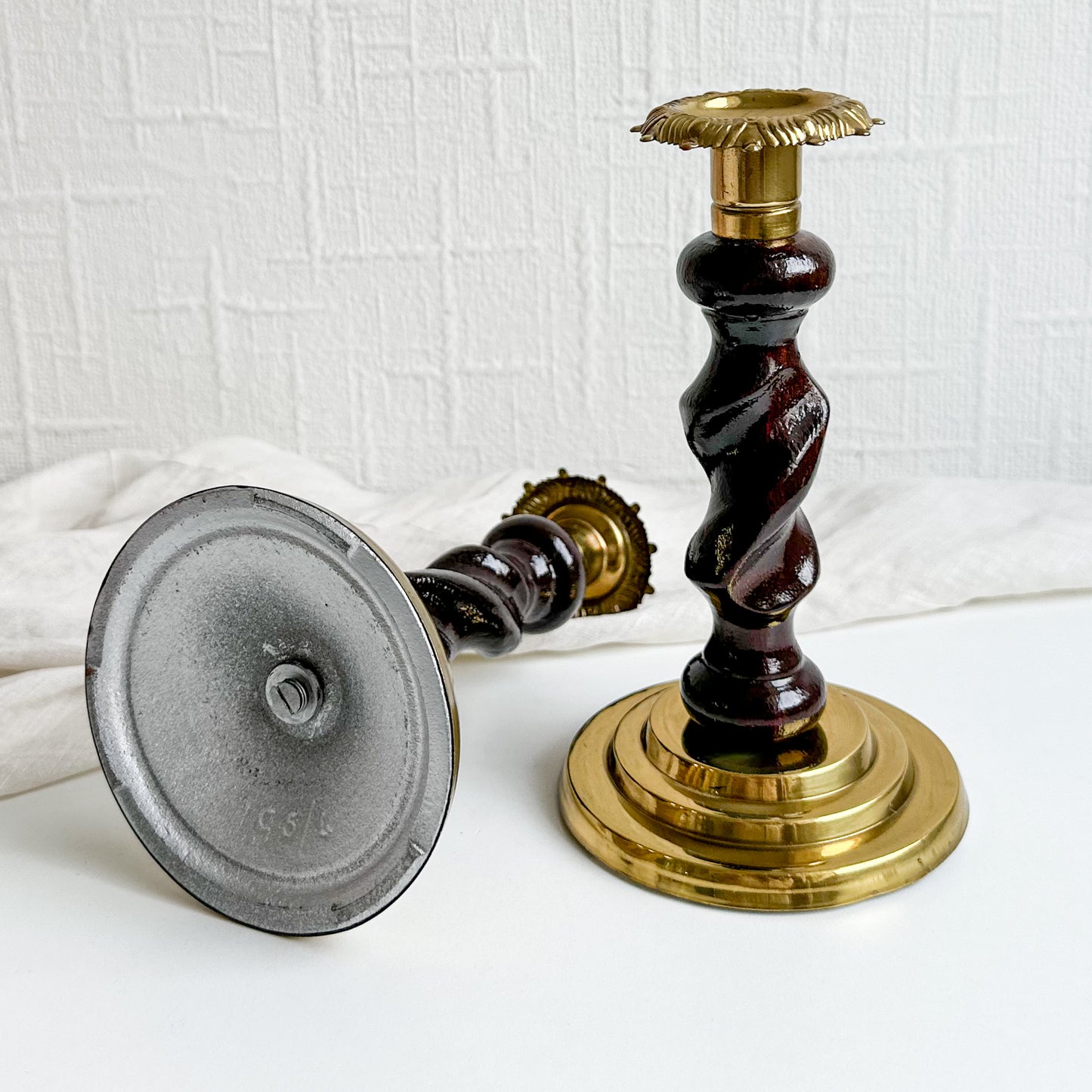 Pair of Oak Barley Twist Candlesticks