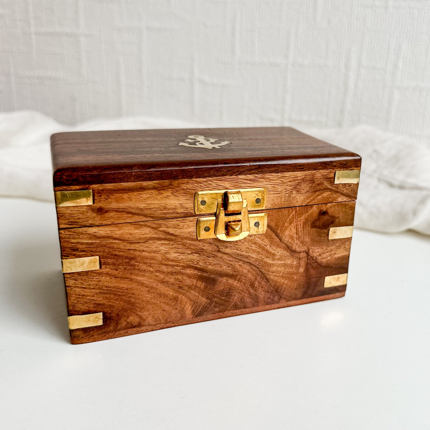 Wooden Box with Brass Anchor Inlay