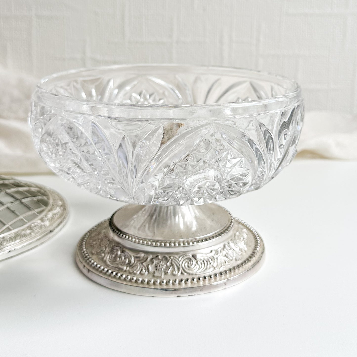 Crystal Rose Bowl with Silver Plated Foot