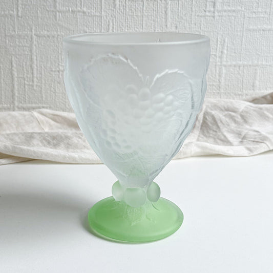 Frosted Pressed Glass Goblet with Green Foot, made by Pasabahce