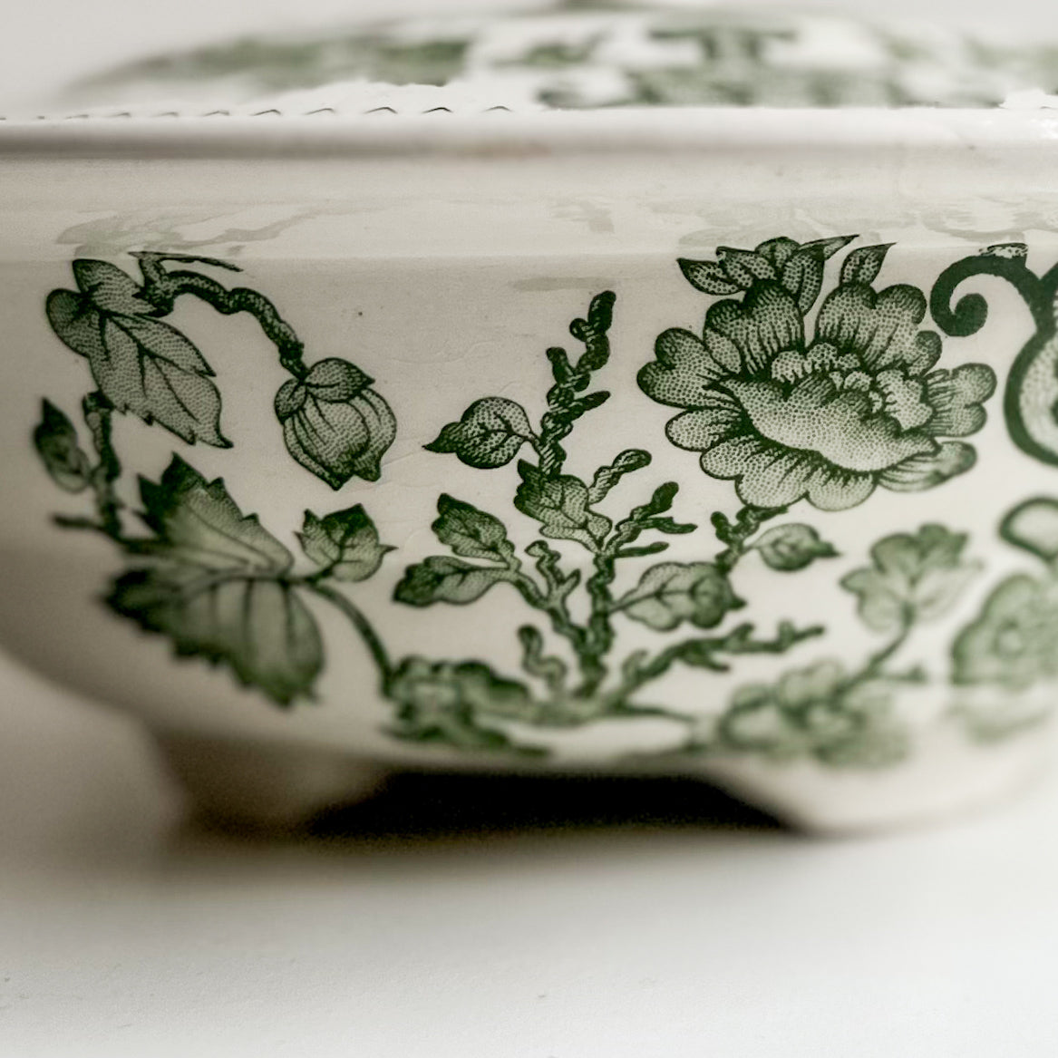 Green Transferware Bowl with Lid