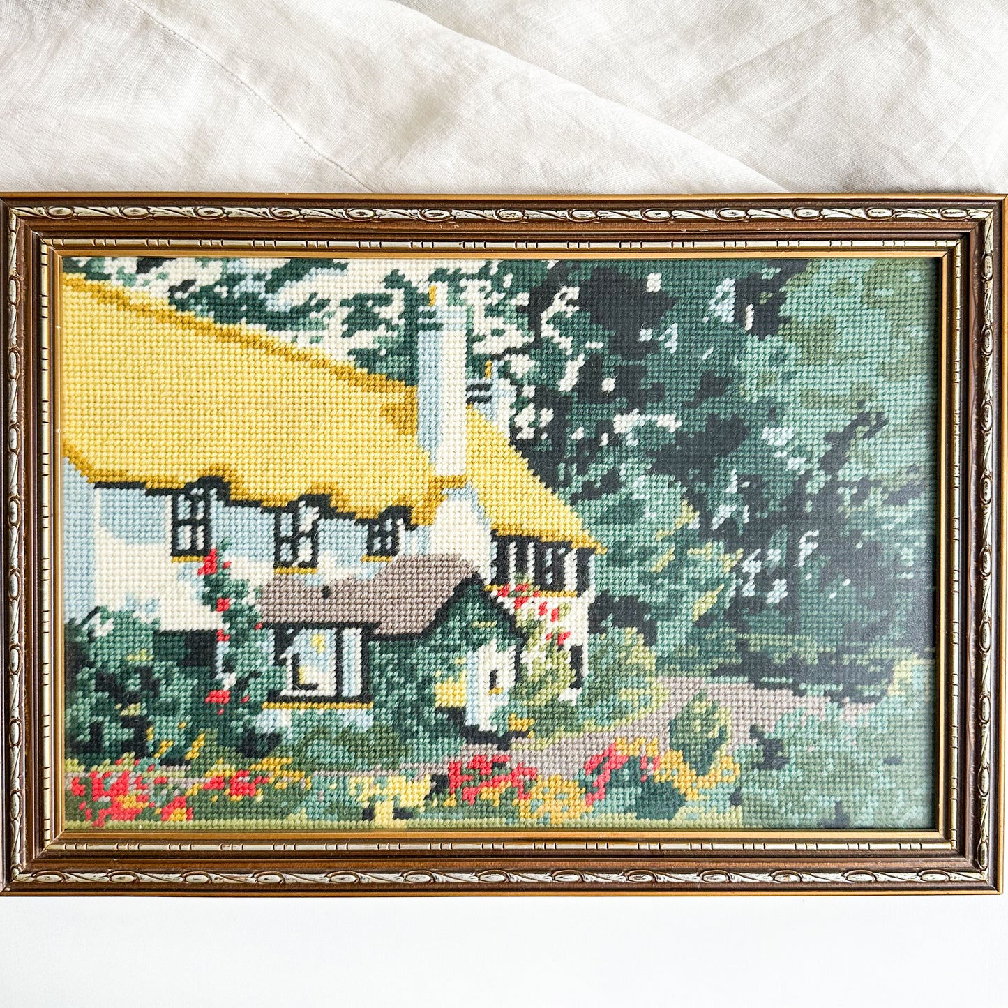 Framed Cottage Needlepoint