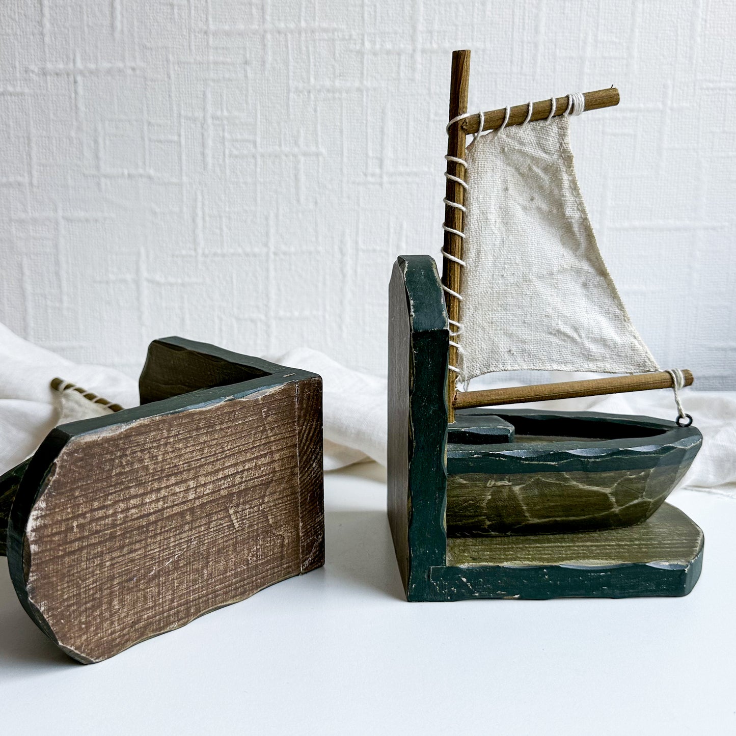 Pair of Green Boat Bookends