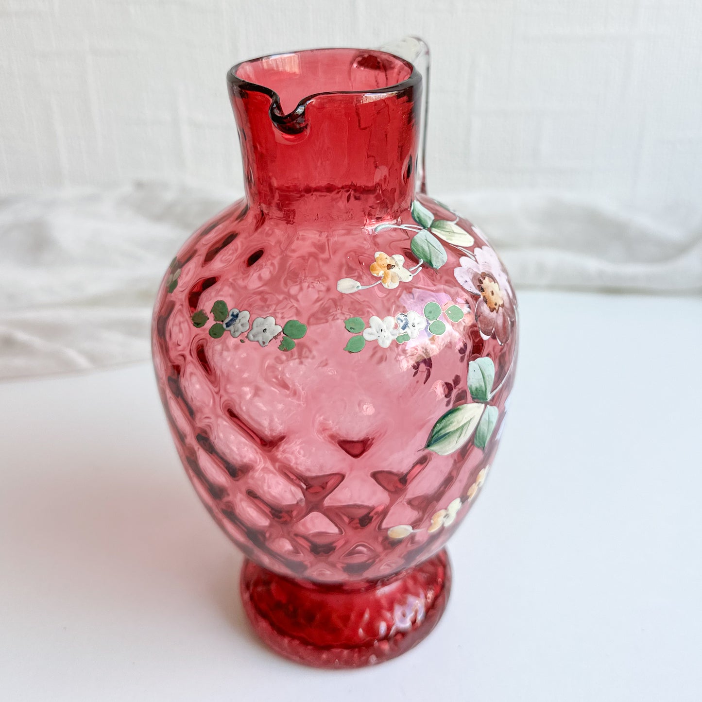 Hand Painted Cranberry Glass Jug