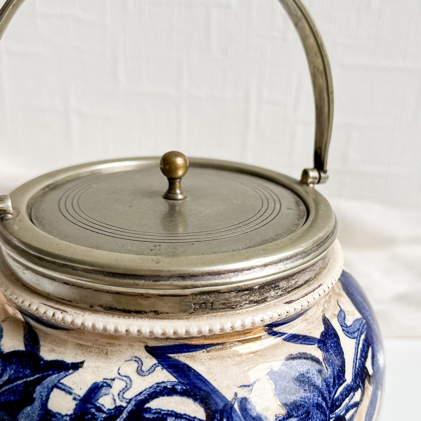 Antique Blue and White Biscuit Barrel