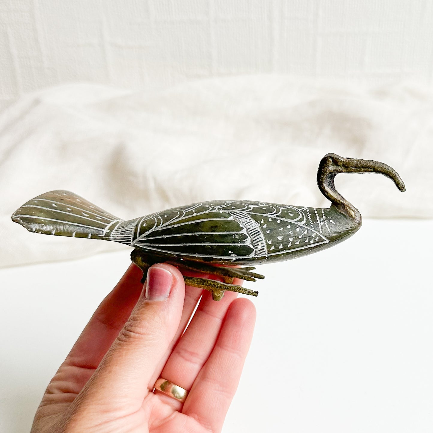 Carved Soapstone Egyptian Ibis Bird